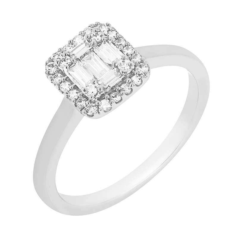 Prekrásny halo prsteň s blyšťavými diamantmi z bieleho zlata 79708