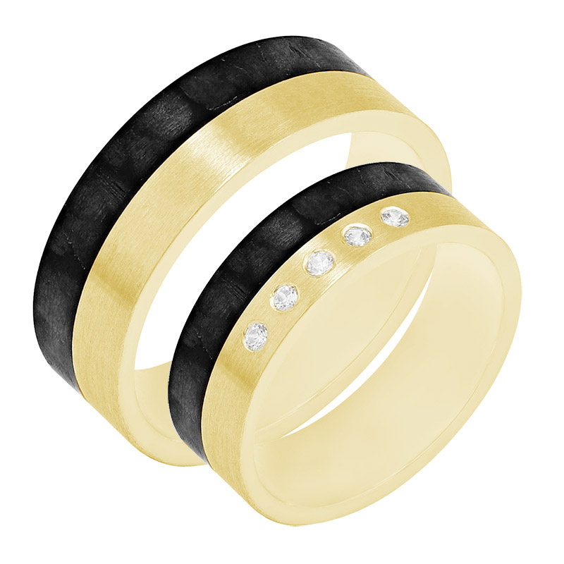 Zlaté karbonové snubné prstene s diamantmi 80128