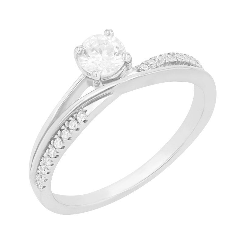 Atypický zásnubný prsteň s postrannými diamantmi z bieleho zlata 85788