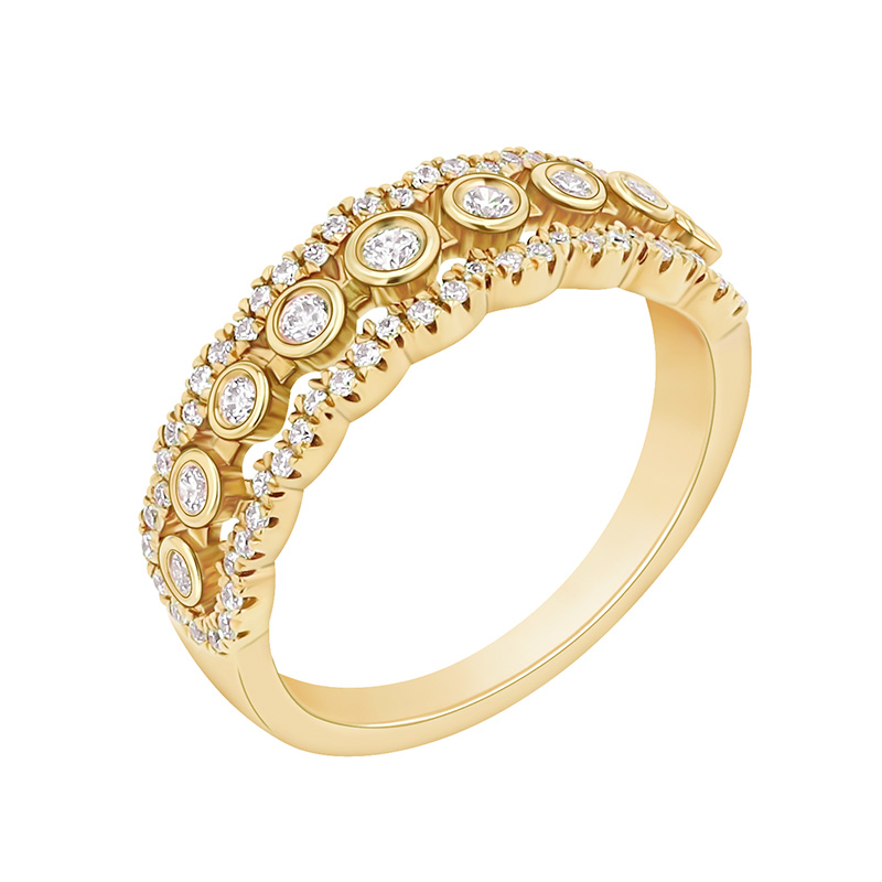 Prsten so syntetickými diamantmi zo žltého zlata