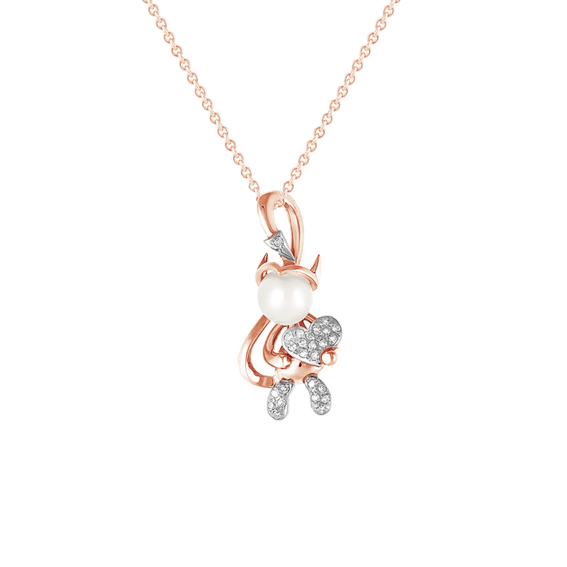 Zlatý diamantový náhrdelník s čertom a perlou