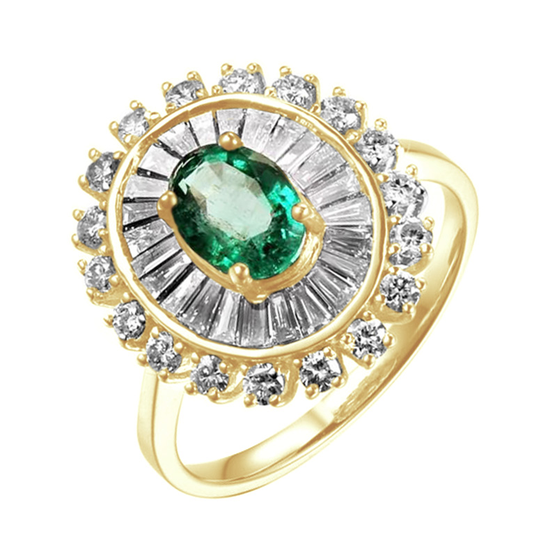 Smaragd v zlatom prsteni s diamantmi Ellian 104399
