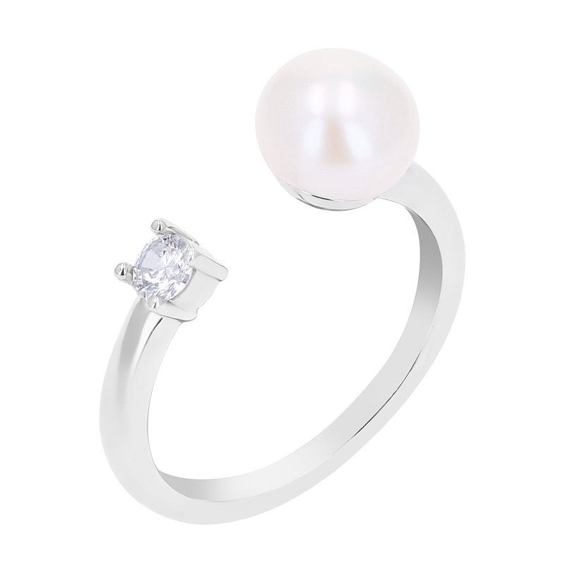 Strieborný prsteň s bielou perlou a zirkónom Hana