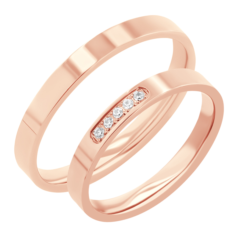 Zlaté ploché svadobné prstene s diamantmi Jolene 117589