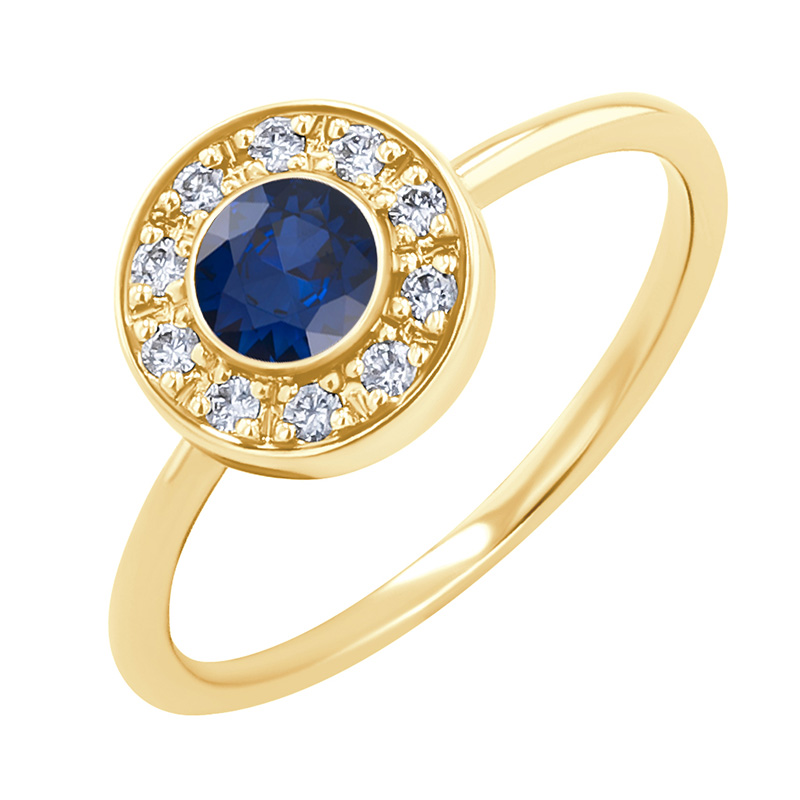Zásnubný diamantový prsteň v halo štýle s modrým zafírom Aiva 129399