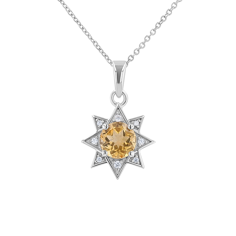 Strieborný prívesok s citrínom a zirkónmi v tvare hviezdy Korey 135049