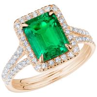 Zlatý halo prsteň s emerald lab-grown smaragdom a diamantmi Billy