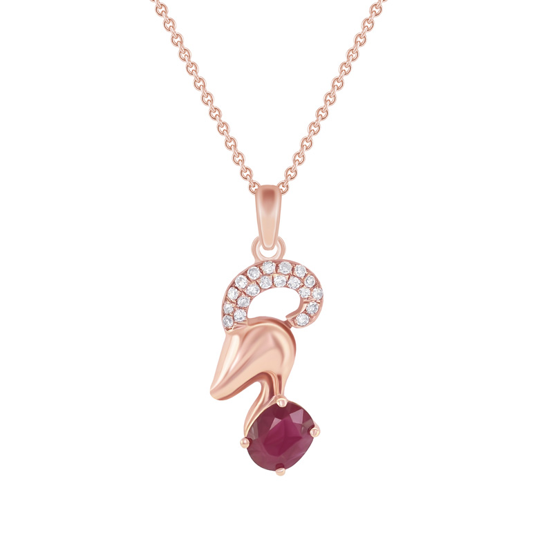 Zlatý náhrdelník s rubínom a diamantmi v tvare barana Aries