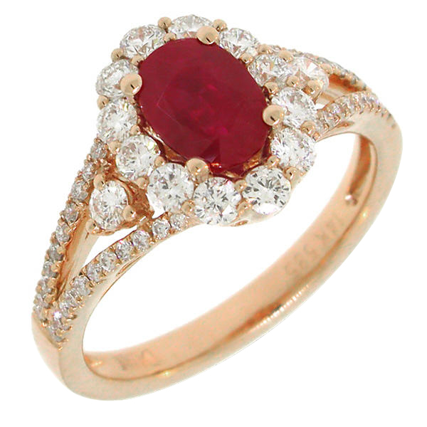 Rubínový prsteň s diamantmi z ružového zlata