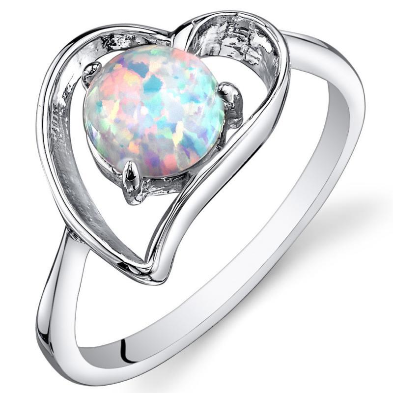 Opálový strieborný prsteň v tvare srdca