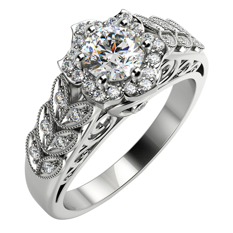 Halo prsteň s diamantmi v bielém zlatě 28669