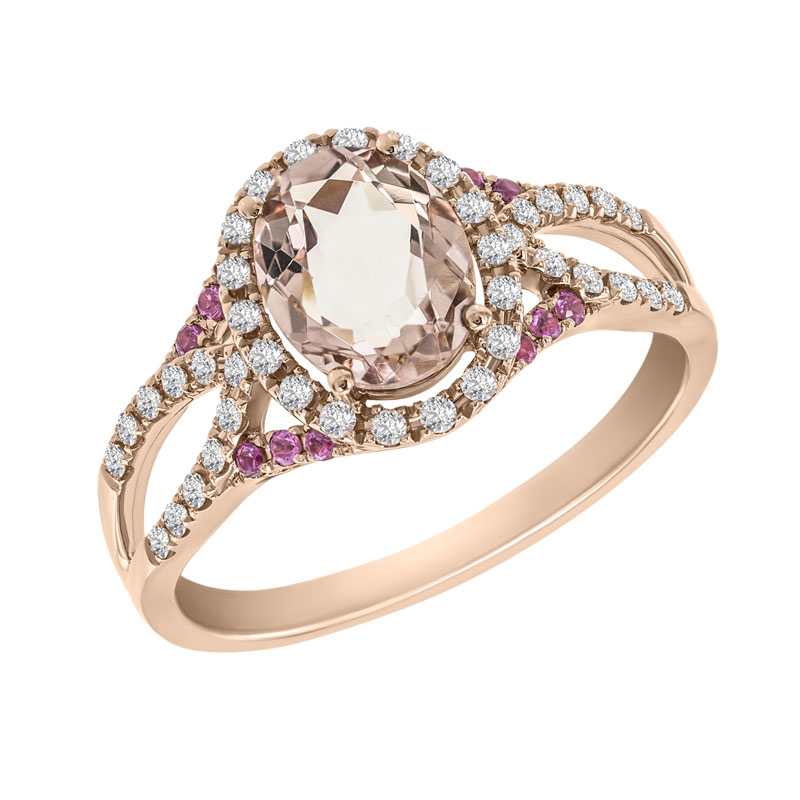 Zlatý morganitový prsteň so zafírmi a diamantmi Erin