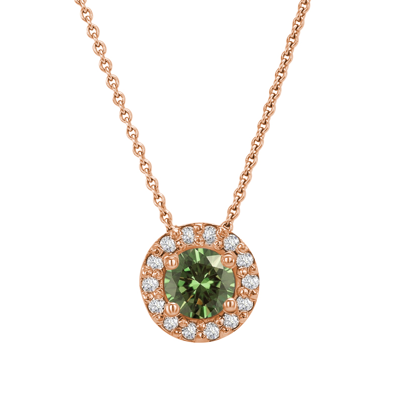 Zlatý náhrdelník v halo štýle so zeleným diamantom 32239