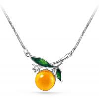 Strieborný diamantový náhrdelník s pomarančom a enamelom Loraino
