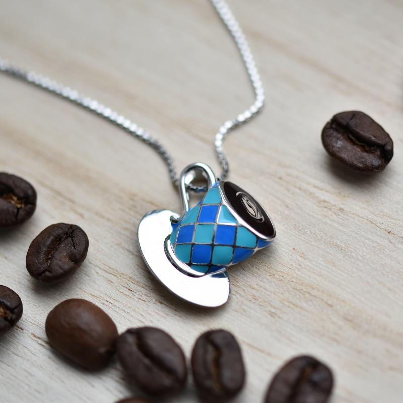 Strieborný náhrdelník s šálkou kávy 43369