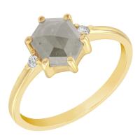 Zlatý prsteň so sivým hexagon diamantom a bielymi diamantmi Sigrid