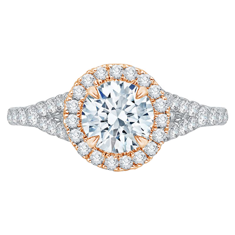 Zlatý romantický zásnubný prsteň v halo štýle s diamantmi