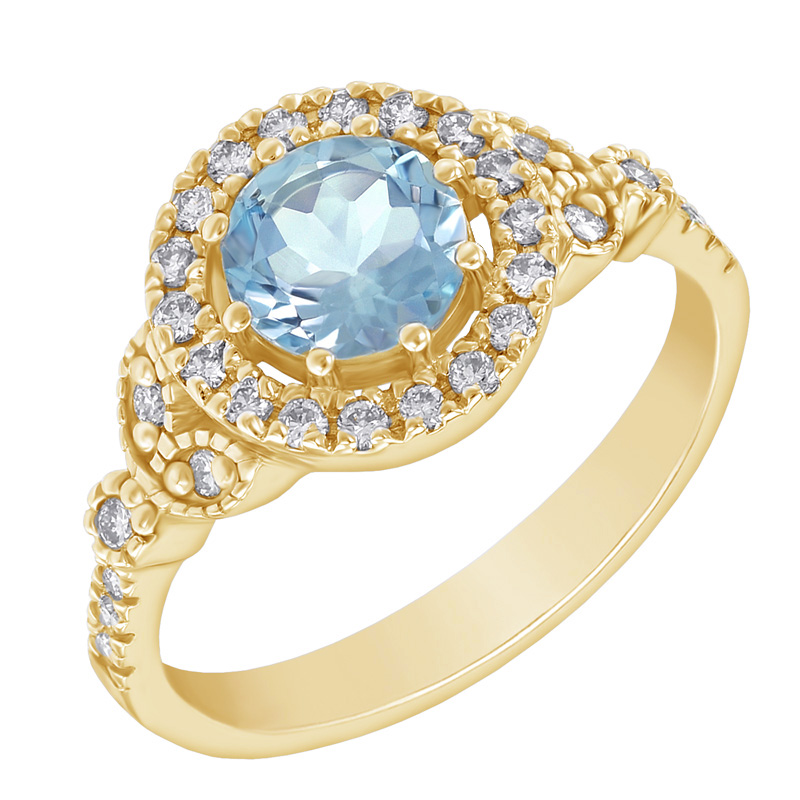 Zásnubný halo prsteň s akvamarínom a diamantmi