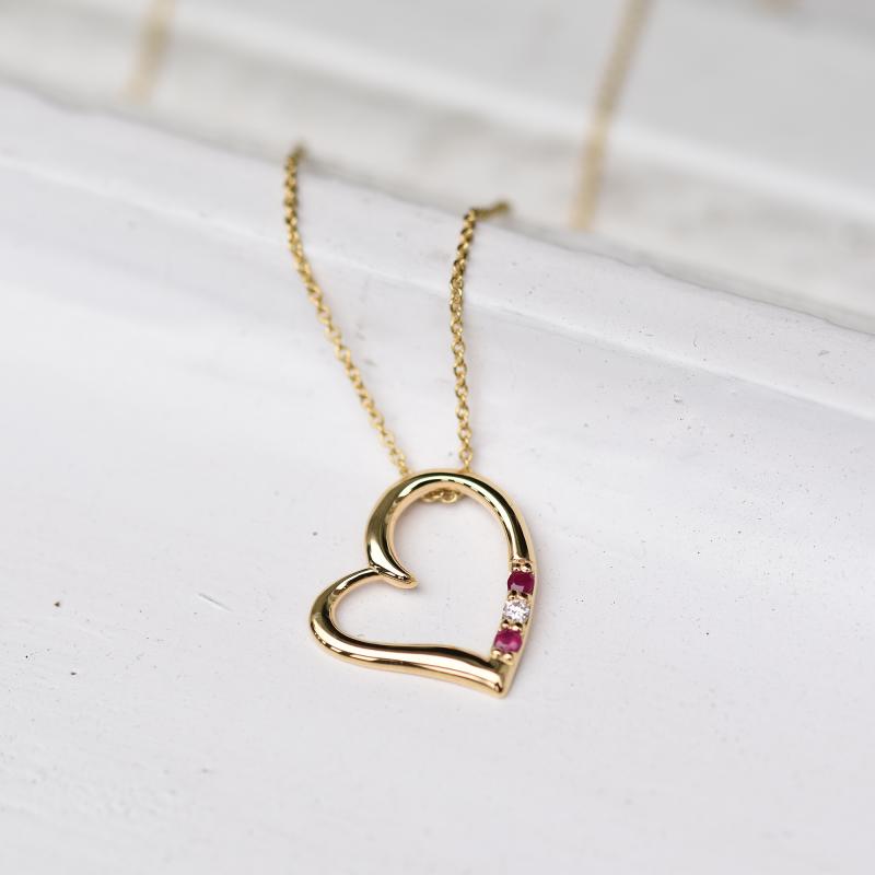 Zlatý náhrdelník srdce s rubínmi 49159