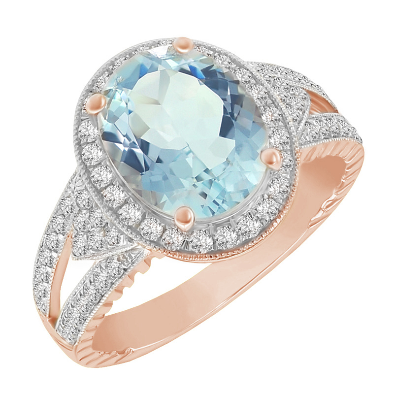 Zlatý prsteň s akvamarínom a diamantmi 51739