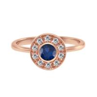 Zásnubný diamantový prsteň v halo štýle s modrým zafírom Becke