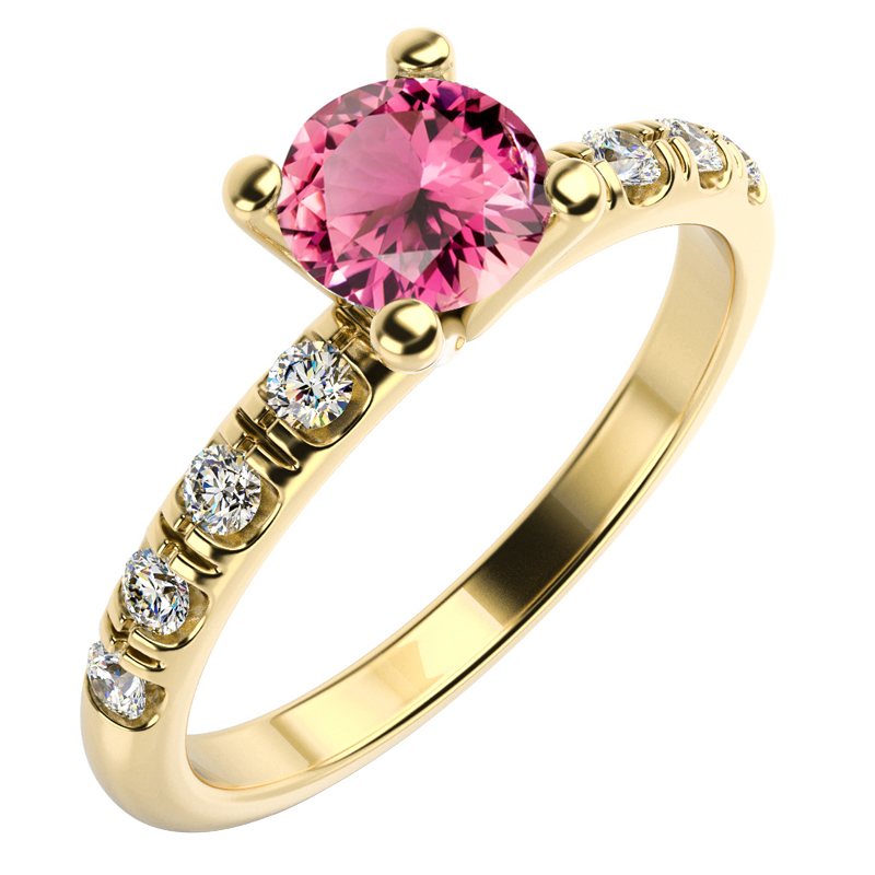 Zlatý zásnubný prsteň s turmalínom a diamantmi Zwille