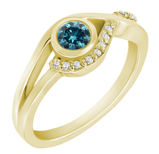 Zlatý zasnubný prsten s modrým diamantom 60449