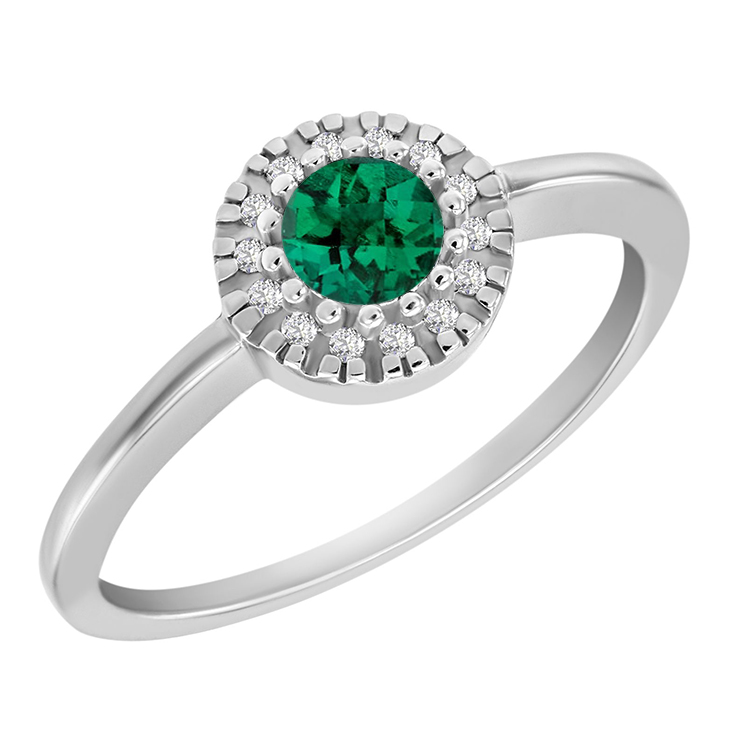 Zlatý halo prsteň so smaragdom obklopeným diamanty 63679