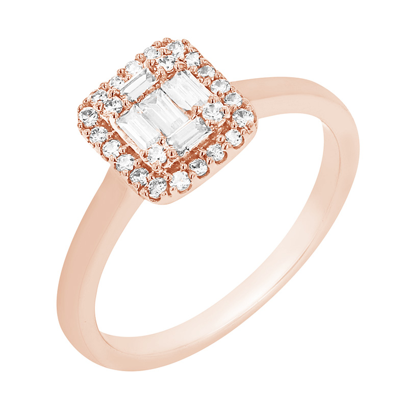 Prekrásny halo prsteň s blyšťavými diamantmi z ružového zlata 79709