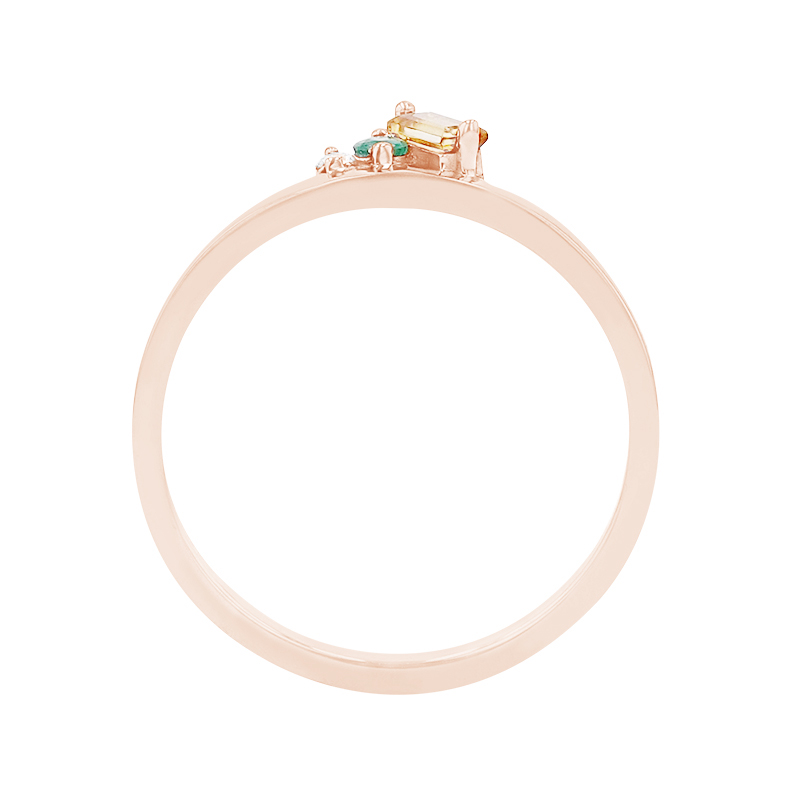 prsteň z ružového zlata s citrínom, smagdom a diamantom
