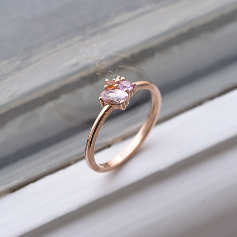 Cluster prsteň s morganitom, zafírom, citrínom a diamantom z ružového zlata 84339