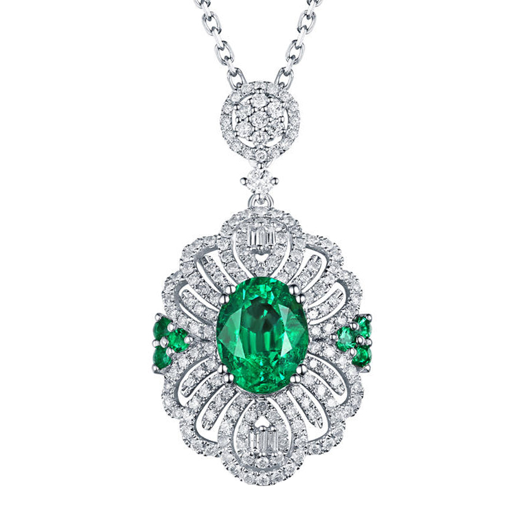 Zlatý náhrdelník so smaragdmi a diamantmi 88629