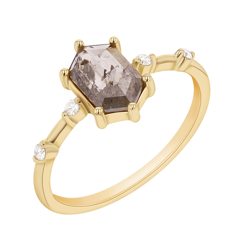 Zlatý prsteň s hexagon salt and pepper diamantom