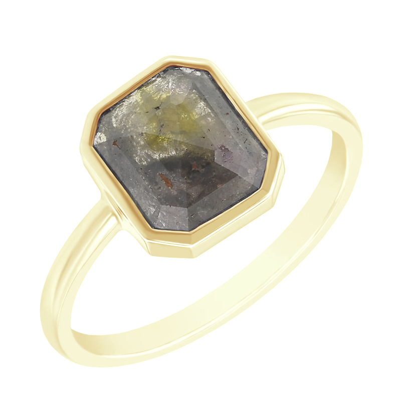 Zlatý prsteň s emerald salt'n'pepper diamantem Fania 97479